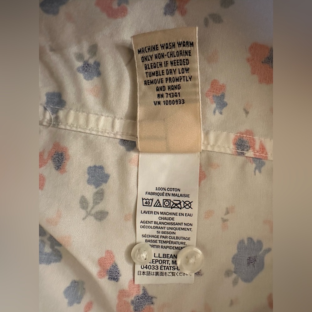 LL Bean Women’s Button Up White Floral Wrinkle Free Long Sleeved Blouse, Size XL - Picture 6 of 7